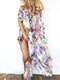 Off-shoulder Floral Leopard Print Maxi Dress For Women - Purple
