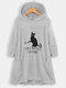 Casual Pockets Embroidered Cat Fleece Hoodies - Grey