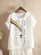 Rainbow Print Short Sleeve Casual Shirt For Women - White