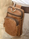 Vintage EDC Genuine Leather Business Stitch Detail 6.6 Inch Phone Bag Waist Bag - Brown