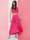 One Shoulder Back Smocked Ruffle Wrap Skirt Two Pieces Suit - Rose
