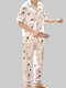 Men Funny Print Faux Silk Pajamas Set Button Dowm Short Sleeve Home Loungewear With Chest Pocket - #07