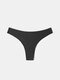 Women Solid Color Seamless Ice Silk Comfortable Low Waist Thongs Panty - Black