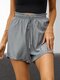 Solid Color Knotted Elastic Waist Casual Shorts For Women - Gray