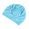 Soft Woven Flower Cotton Headband Multicolor Sanding Stretch Cotton Adjustable Hat For Woman - Blue
