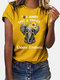 Cartoon Elephant Letter Print Short Sleeve T-shirt For Women - Yellow