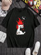 Mens Cat Flame Print Crew Neck Casual Short Sleeve T-Shirts Winter - Black