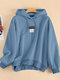 Casual Long Sleeve Drawstring Patched Hoodie For Women - Blue