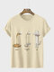 Herren T-Shirt mit Rundhalsausschnitt und kurzen Ärmeln, Cartoon-Muster, Katze - Aprikose