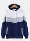 Mens Colorblock Patchwork Loose Leisure Drawstring Hoodies With Muff Pocket - White