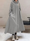 Solid Color Hooded Pockets Casual Loose Long Hoodie Dress - Grey