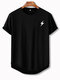 Mens Flash Pattern Short Sleeve Sporty Curved Hem T-Shirt - Black