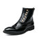 Men British Style Brogue Pointed Toe Dress Ankle Boots - Black