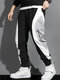 Pantalones deportivos de cintura con cordón y patchwork de bloques de color con estampado de letras para hombre Invierno - Negro