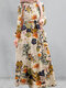 Vintage Flower Puffärmel O-Ausschnitt Maxi Kleid Mit Seitentasche - Gelb