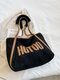 Women Plush Fashion Patchwork Letter Pattern Handbag Shoulder Bag Tote - Black