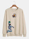 Mens Astronaut Graphic Print Relaxed Fit Round Neck Lounge Sweatshirt - Apricot