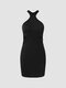 Solid Cut Out Tight Dress - Black