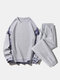 Mens Paisley Print Patchwork Texture Sweatshirt Casual Two Pieces Outfits - Gray
