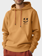 Mens Smile Face Print Kangaroo Pocket Casual Drawstring Hoodies - Yellow