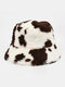 Women & Men Wool Soft Warm Casual All-match Cute Cow Pattern Bucket Hat - Coffee