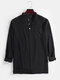 Mens Linen Solid Color 7 Color Casual Long Sleeve Henley Shirts With Pocket - Black