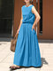 الترفيه الصلبة مرونة الخصر الجيب بلا أكمام فستان ماكسي - أزرق