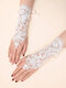 Women Dacron White Lace Flowers Bandage Decorative Fingerless Gloves - White