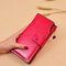 Women Genuine Leather Oil Wax Long Purse 20 Card Slot Phone Bag Multi-function Clutch Bags - Red & Rose