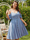 حجم كبير حمالة زر عادي قابل للتعديل فستان ميدي - أزرق