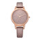 Fashion Glitter Women Watch Leather Quartz Waterproof Thin Watch No Number Watch - Brown