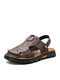 Men Non Slip Rubber Sole Closed Toe Microfiber Leather Two Ways Sandals - Dark Brown