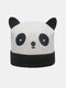Winter Olympics Beijing 2022 Unisex Acrylic Knitted Cartoon Panda Head Shape Embroidery Fashion Warmth Flanging Beanie Hat - Black&White
