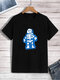 Camisetas informales de manga corta para hombre con estampado de esqueleto de dibujos animados Cuello invierno - Negro