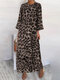 Leopard Print 3/4 Sleeve Plus Size Dress with Pockets - Khaki