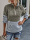 Patchwork Long Sleeve High Neck Zipper Fly Pocket Sweatshirt For Women - Green