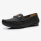 Women Metal Detail Flat Leather Comfy Breathable Casual Loafers - Black