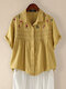 Lace Patchwork Embroidery Hollow Short Sleeve Shirt For Women - Yellow