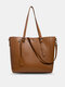 Women Vintage Large Capacity Solid Color Faux Leather Handbag Brief Tote - Brown