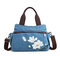 Canvas Tote Handbags Chinese Style Front Pockets Shoulder Crossbody Bags - Blue