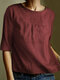 Half Sleeve Crew Neck Solid Casual Blouse - Red