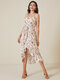 Floral Print Open Back Adjustable Strap Ruffle High-low Dress - White