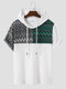 Mens Chevron Pattern Patchwork Knitted Short Sleeve Hooded T-Shirts - White