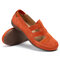 Women Casual Hollow Stitching Comfy Elastic Band Round Toe Suede Flats - Orange