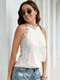 Lace Solid Halter Keyhole Back Sleeveless Tank Top - White