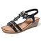Women Opened Toe Hollow Out Star Pattern Roman Wedges Sandals - Black