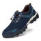 Men Outdoor Cowhide Leather Slip Resistant Soft Sole Casual Hiking Shoes - Blue