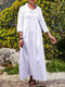 سادة اللون فستان بأكمام طويلة بياقة مقلوبة - أبيض