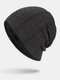 Men Winter Plus Velvet Striped Pattern Outdoor Long Knitted Warm Beanie Hat - Black