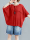 Patchwork Solid Color Half Sleeve Blouse For Women - Red